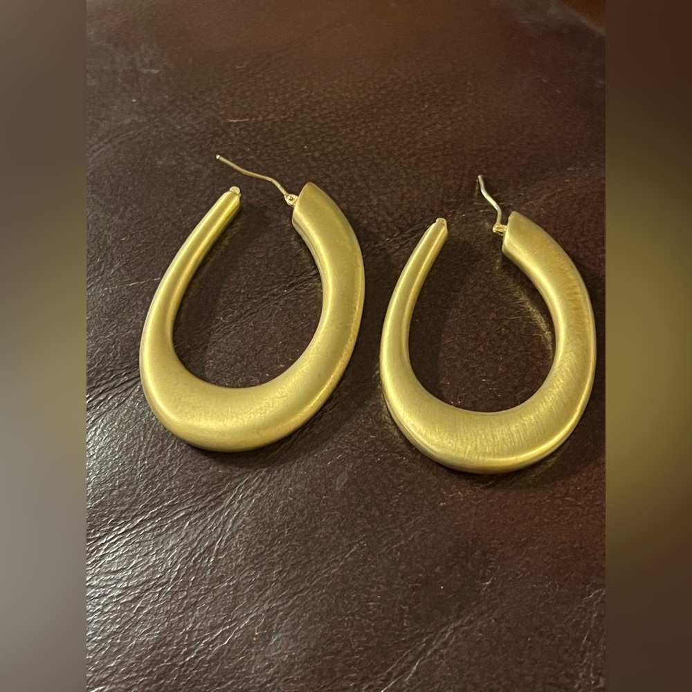 MILOR Italy 14k Brushed Gold 2 Inch Hoop Earrings  10.12 Grams Resin Core EUC